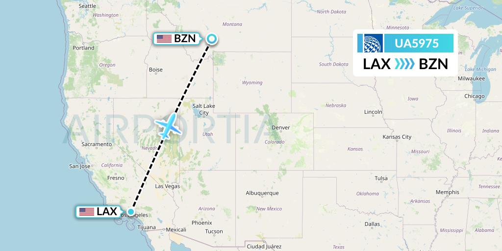 UA5975 United Airlines Flight Map: Los Angeles to Bozeman