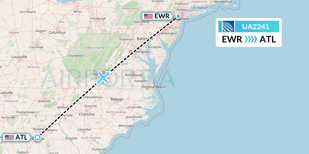 UA2241 United Airlines Flight Map: New York to Atlanta