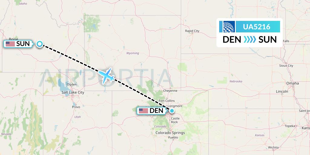 UA5216 United Airlines Flight Map: Denver to Hailey