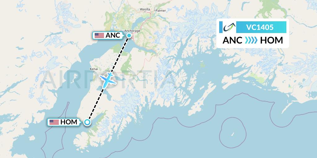 VC1405 ViaAir Flight Map: Anchorage to Homer