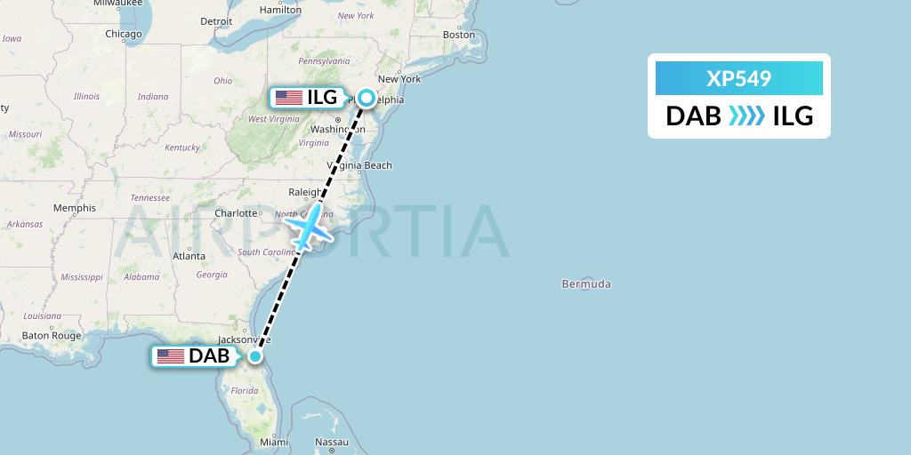 XP549 Avelo Airlines Flight Map: Daytona Beach to Wilmington