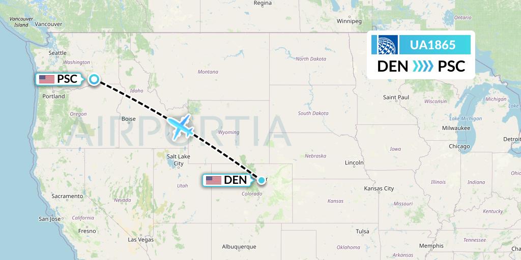 UA1865 United Airlines Flight Map: Denver to Pasco