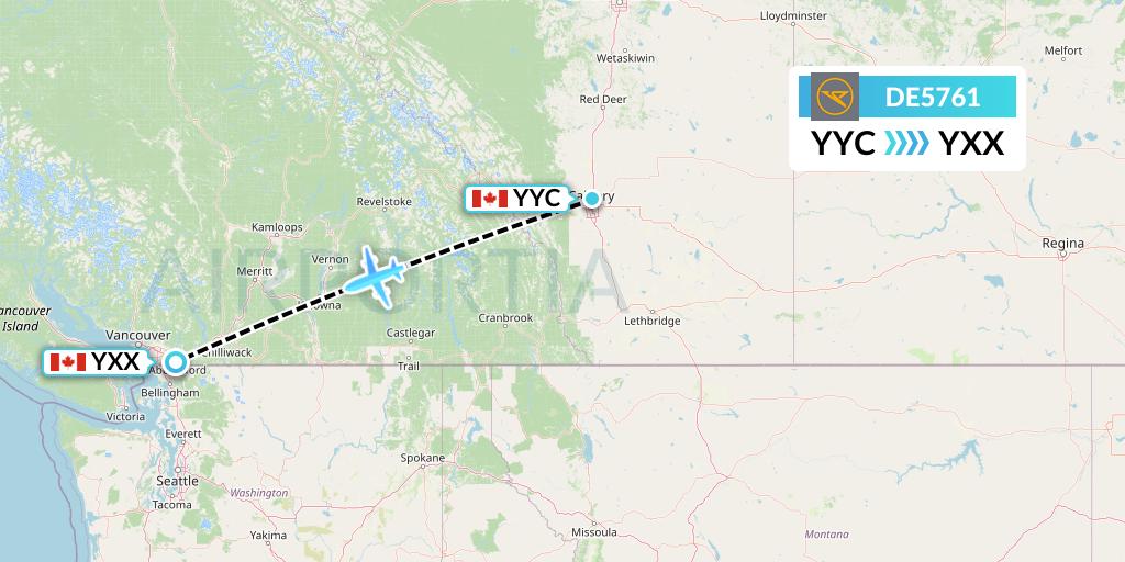 DE5761 Condor Flight Map: Calgary to Abbotsford