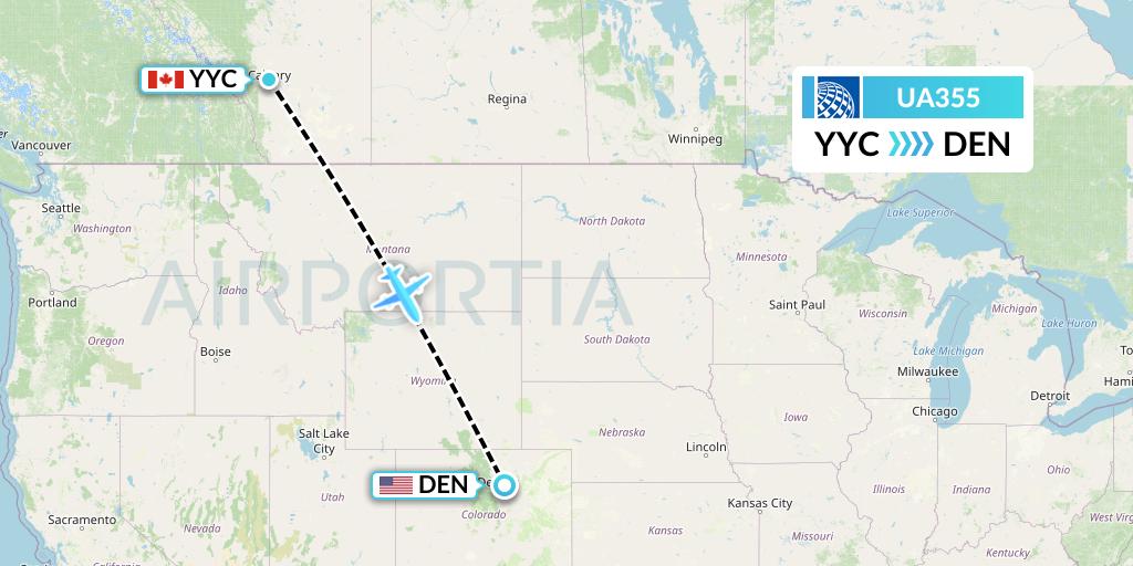 UA355 United Airlines Flight Map: Calgary to Denver