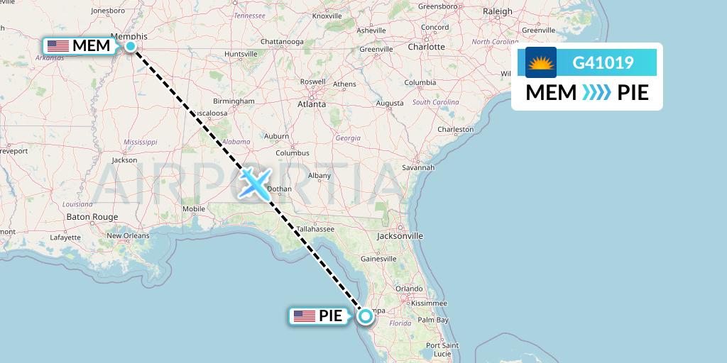 G41019 Allegiant Air Flight Map: Memphis to St. Petersburg