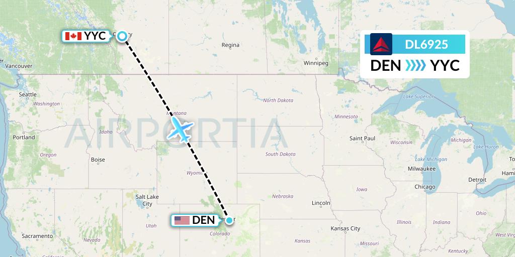 DL6925 Delta Air Lines Flight Map: Denver to Calgary