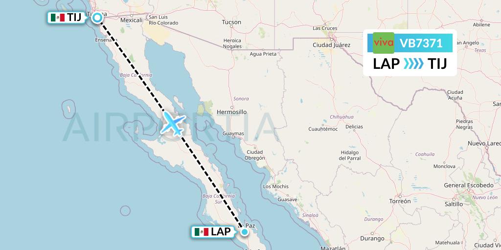 VB7371 VivaAerobus Flight Map: La Paz to Tijuana