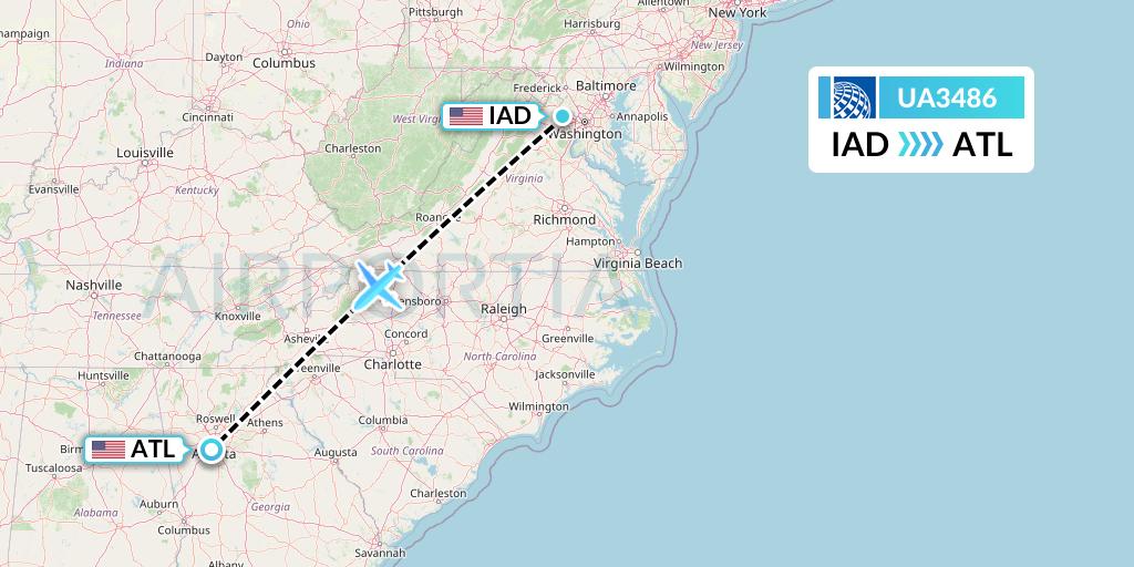 UA3486 United Airlines Flight Map: Washington to Atlanta