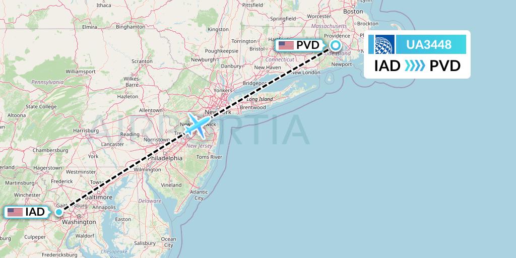 UA3448 United Airlines Flight Map: Washington to Providence