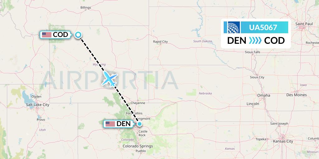UA5067 United Airlines Flight Map: Denver to Cody