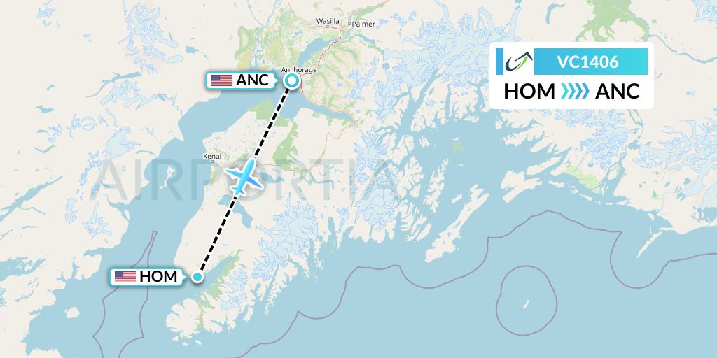 VC1406 ViaAir Flight Map: Homer to Anchorage