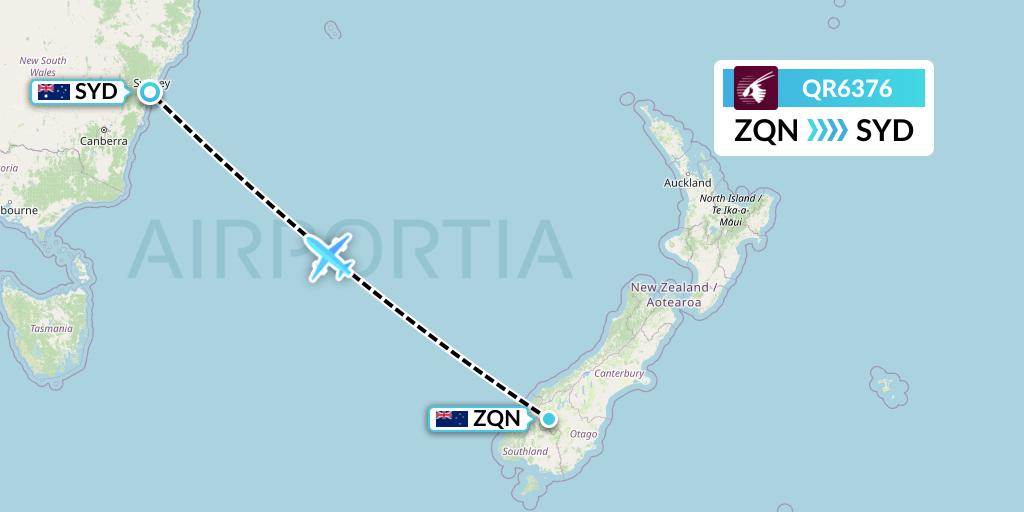 QR6376 Qatar Airways Flight Map: Queenstown to Sydney