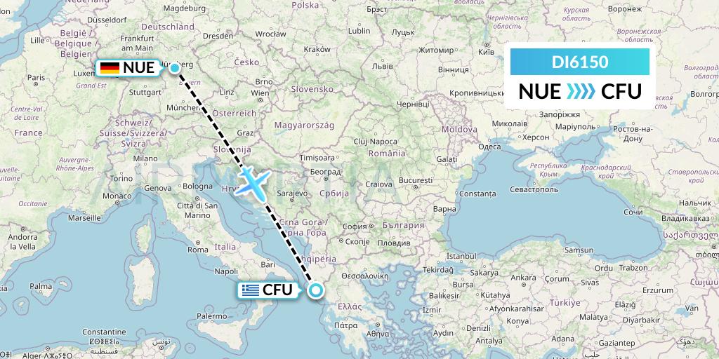 DI6150 Marabu Airlines Flight Map: Nurnberg to Corfu
