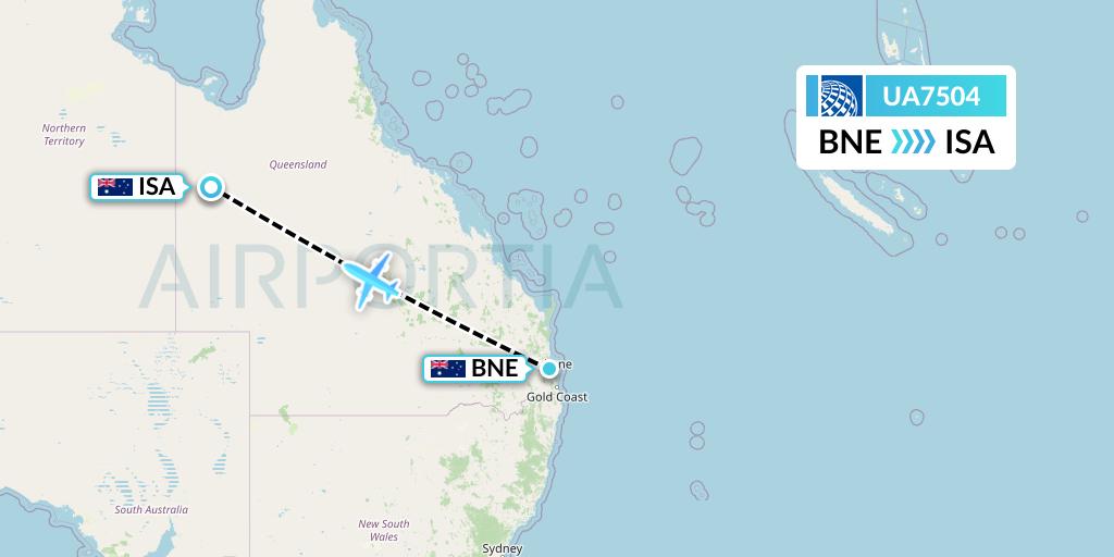 UA7504 United Airlines Flight Map: Brisbane to Mount Isa