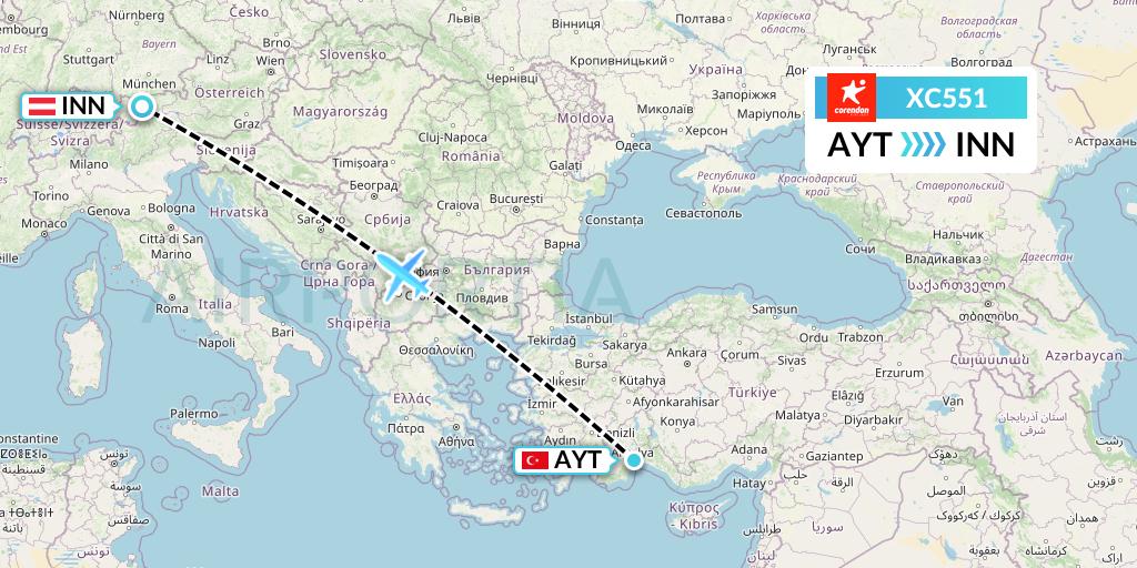XC551 Corendon Airlines Flight Map: Antalya to Innsbruck