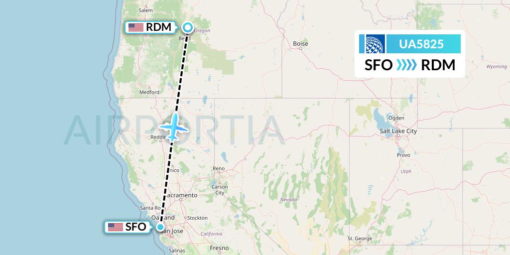 UA5825 United Airlines Flight Map: San Francisco to Redmond