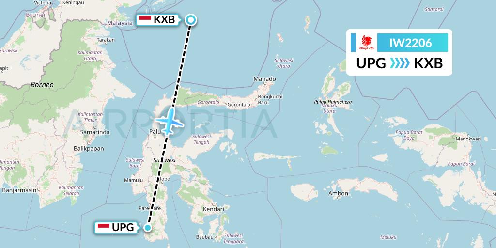 IW2206 Wings Air Flight Map: Makassar to Kendari