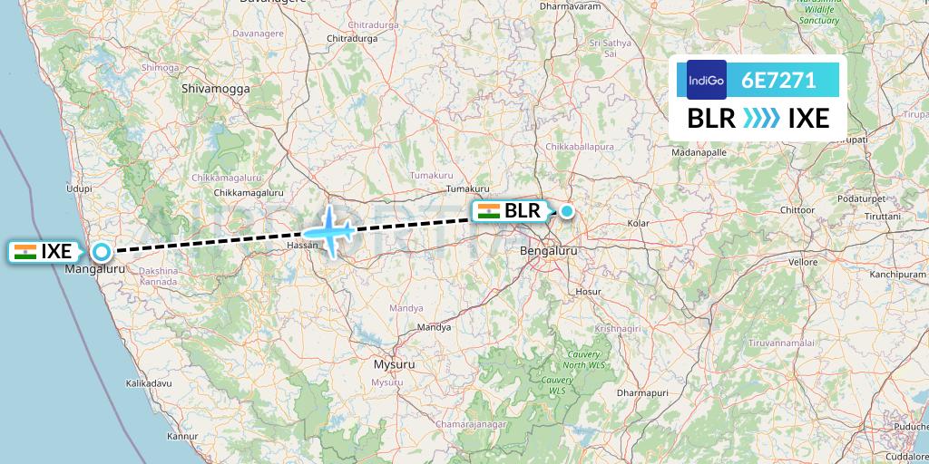 6E7271 IndiGo Airlines Flight Map: Bangalore to Mangalore