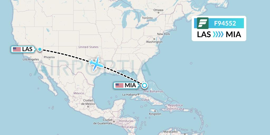 F94552 Frontier Airlines Flight Map: Las Vegas to Miami
