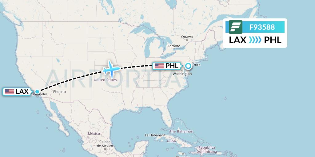 F93588 Frontier Airlines Flight Map: Los Angeles to Philadelphia