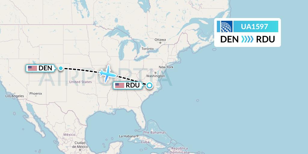 UA1597 United Airlines Flight Map: Denver to Raleigh-Durham