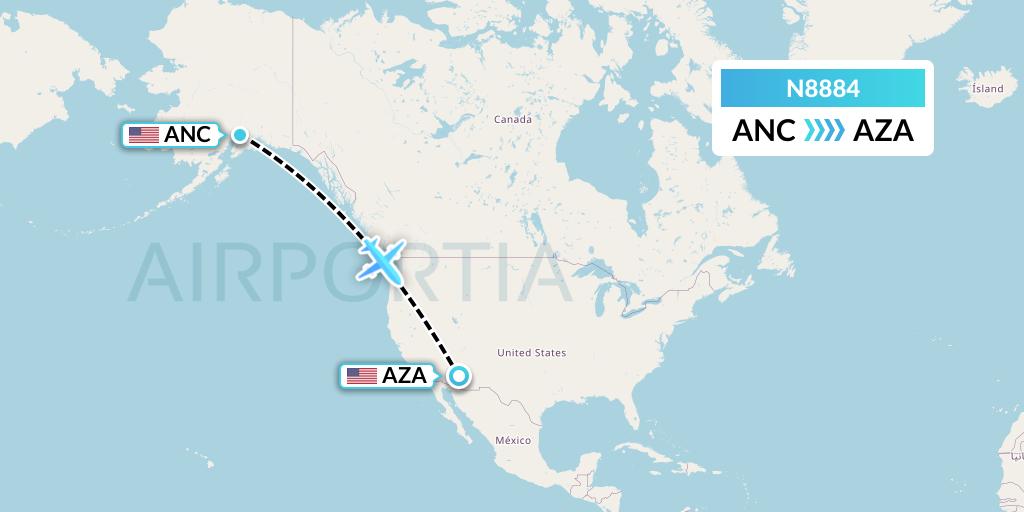 N8884 National Airlines Flight Map: Anchorage to Phoenix