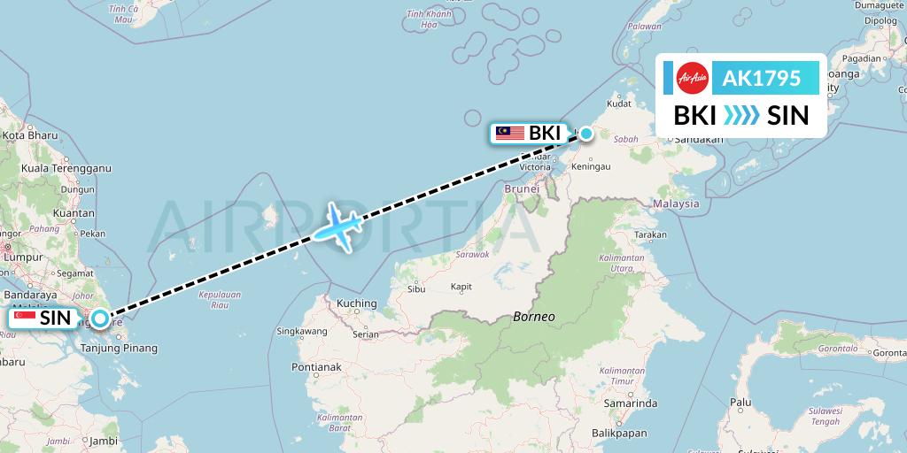 AK1795 AirAsia Flight Map: Kota Kinabalu to Singapore