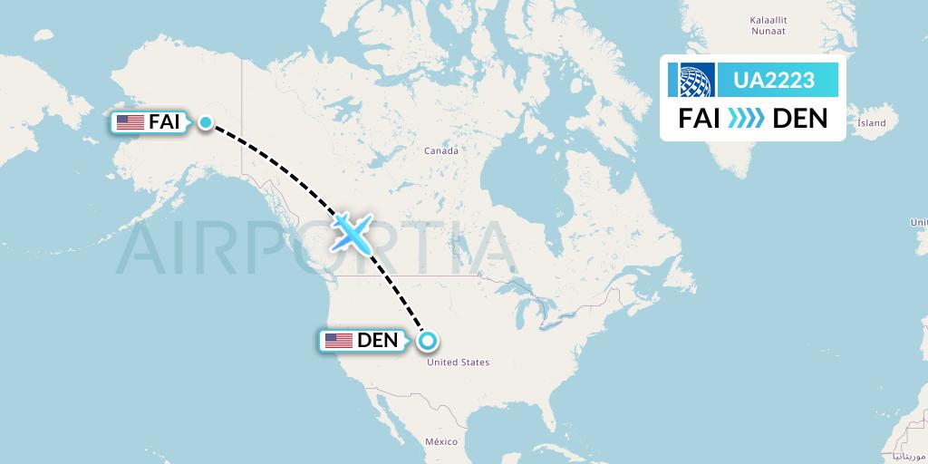 UA2223 United Airlines Flight Map: Fairbanks to Denver