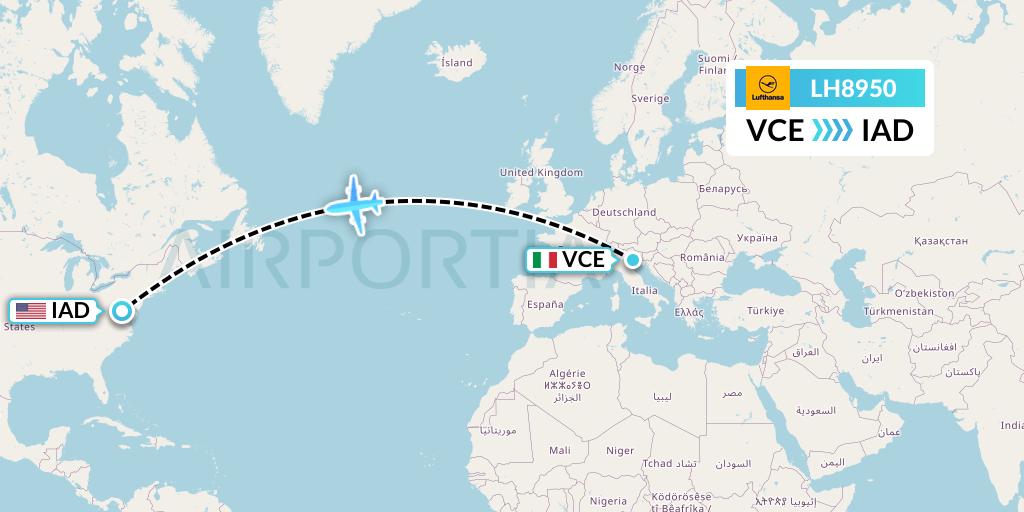 LH8950 Lufthansa Flight Map: Venice to Washington
