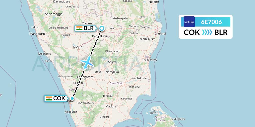 6E7006 IndiGo Airlines Flight Map: Cochin to Bangalore