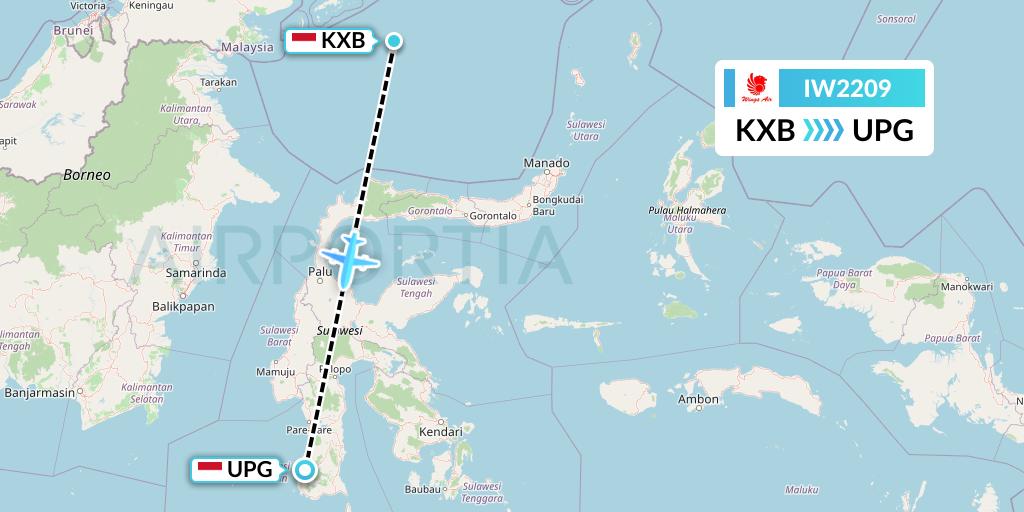 IW2209 Wings Air Flight Map: Kendari to Makassar