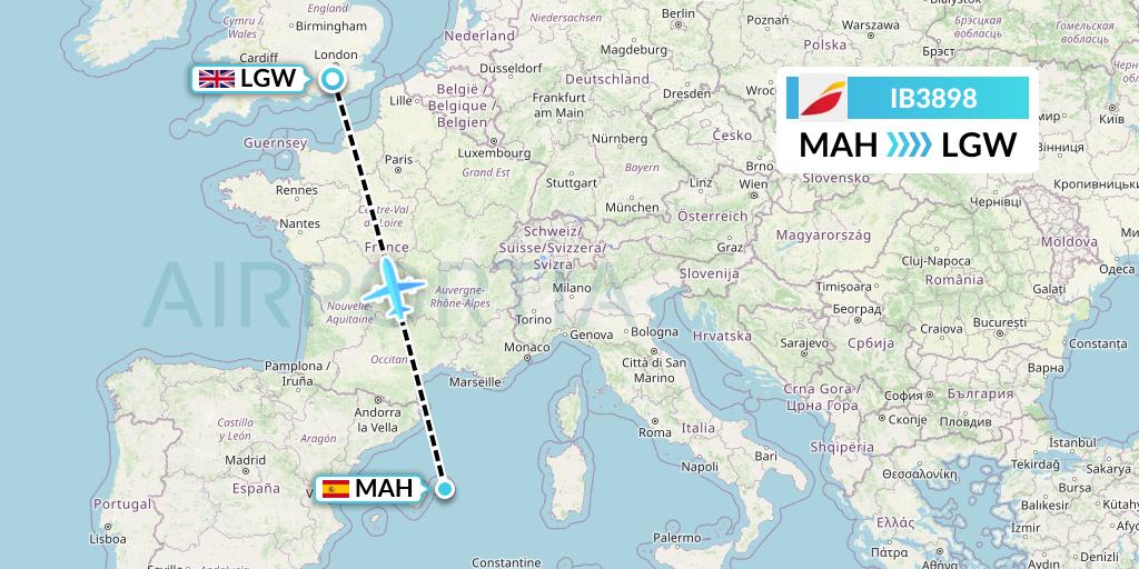 IB3898 Iberia Flight Map: Mahon to London