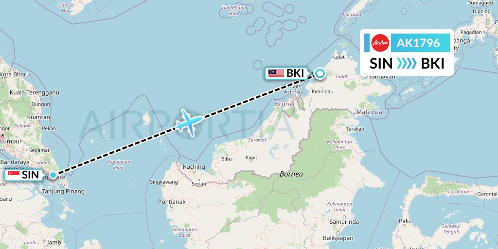AK1796 AirAsia Flight Map: Singapore to Kota Kinabalu