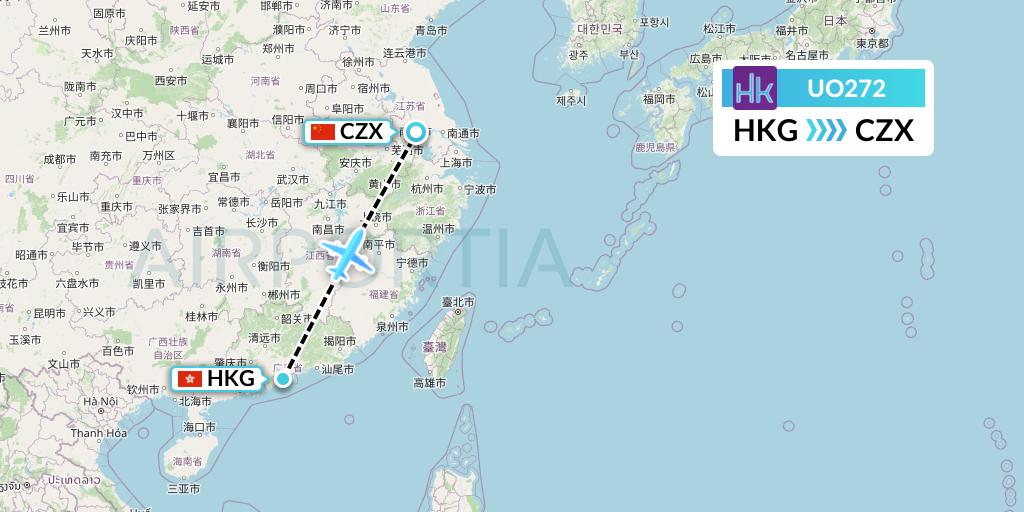 UO272 Hong Kong Express Flight Map: Hong Kong to Changzhou