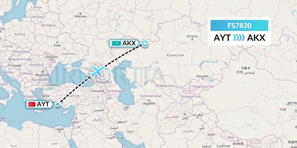 FS7820 Flyr Flight Map: Antalya to Aktobe