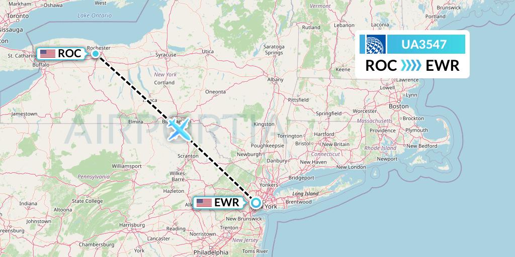 UA3547 United Airlines Flight Map: Rochester to New York