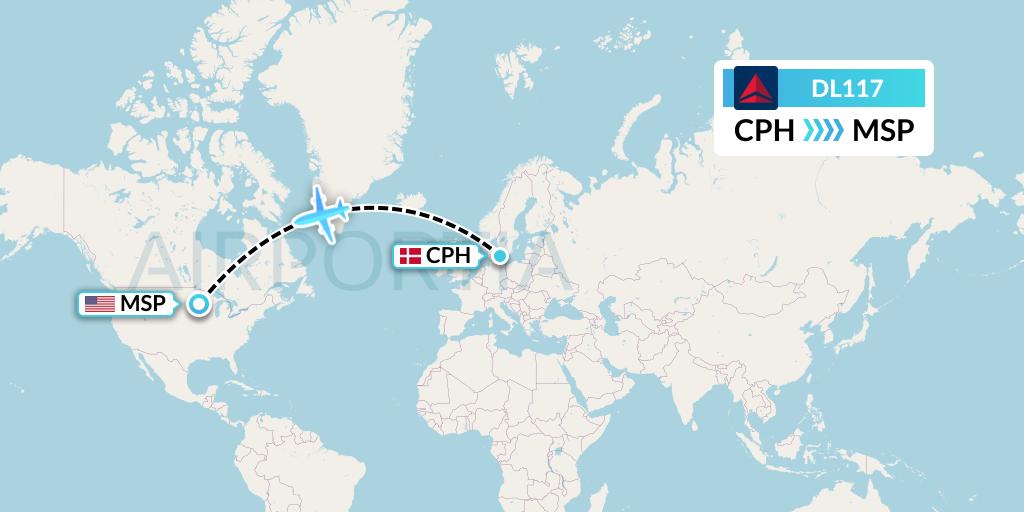 DL117 Delta Air Lines Flight Map: Copenhagen to Minneapolis