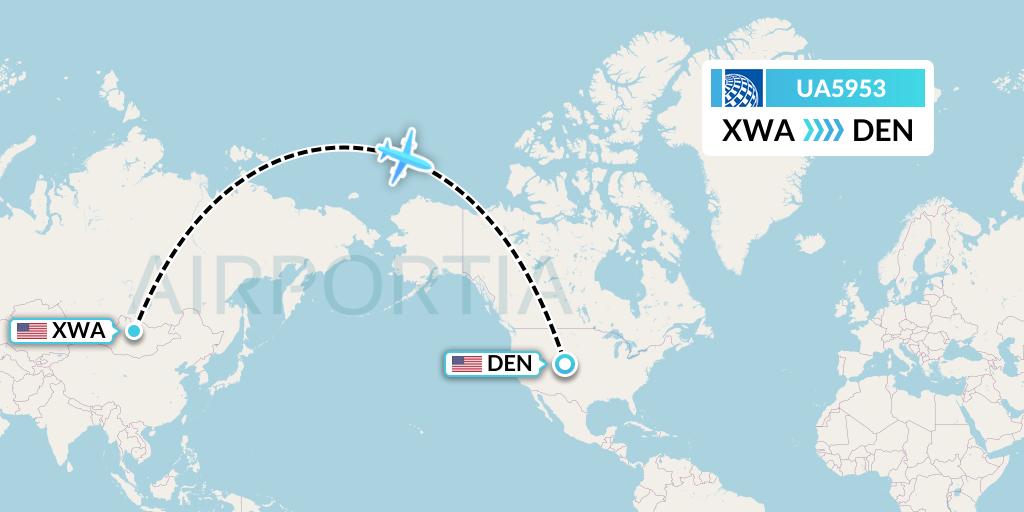 UA5953 United Airlines Flight Map: Williston to Denver