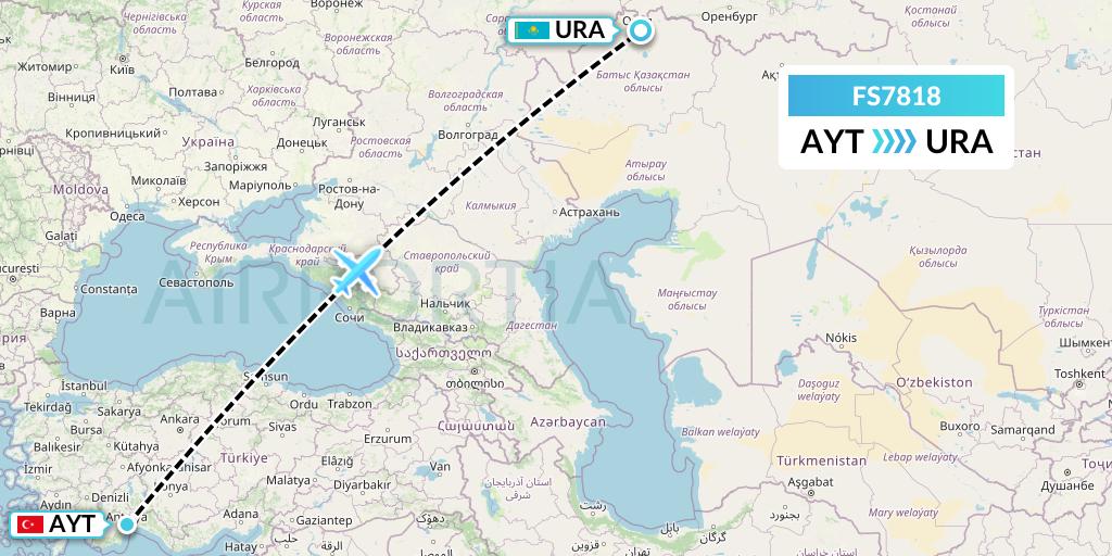 FS7818 Flyr Flight Map: Antalya to Oral