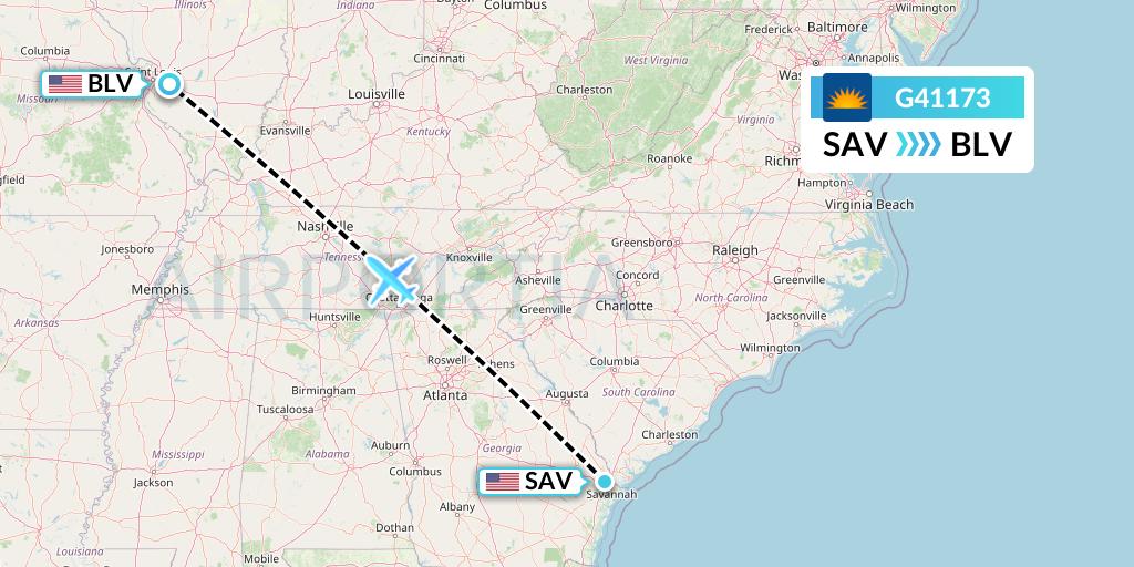 G41173 Allegiant Air Flight Map: Savannah to Belleville