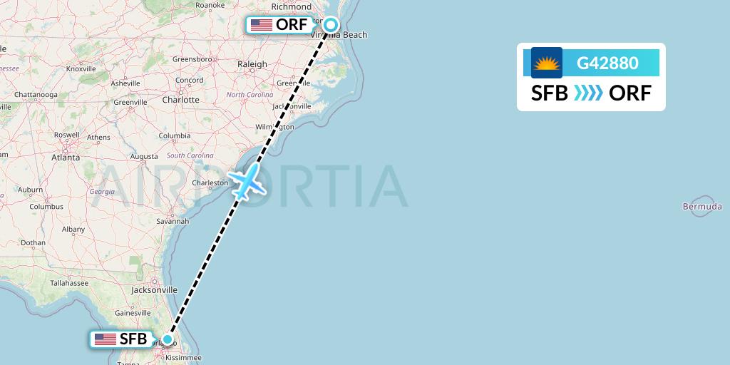 G42880 Allegiant Air Flight Map: Orlando to Norfolk