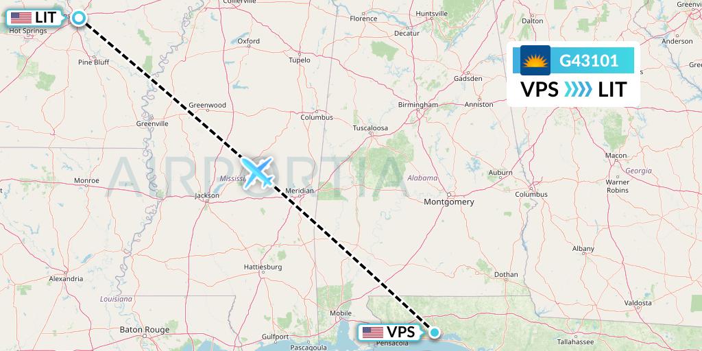 G43101 Allegiant Air Flight Map: Valparaiso to Little Rock