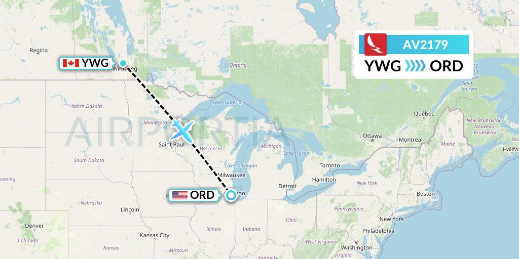 AV2179 Avianca Flight Map: Winnipeg to Chicago