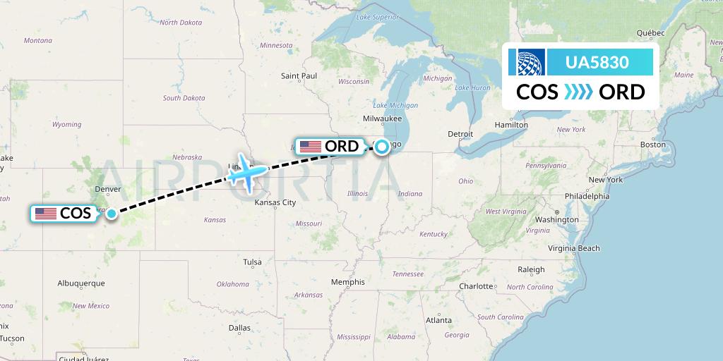 UA5830 United Airlines Flight Map: Colorado Springs to Chicago