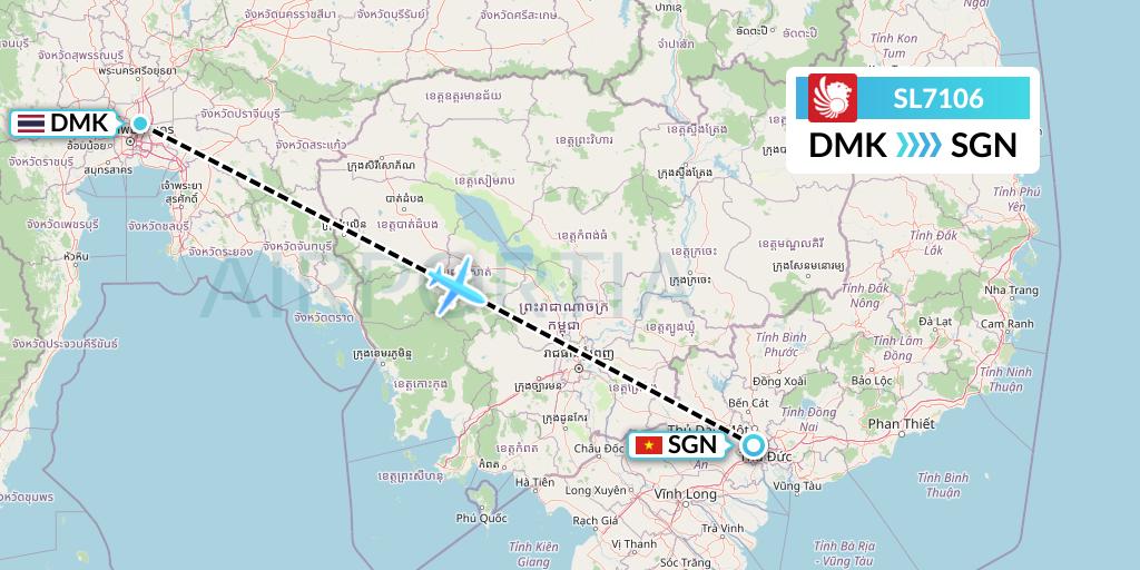 SL7106 Thai Lion Air Flight Map: Bangkok to Ho Chi Minh City