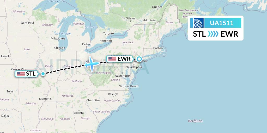 UA1511 United Airlines Flight Map: St. Louis to New York