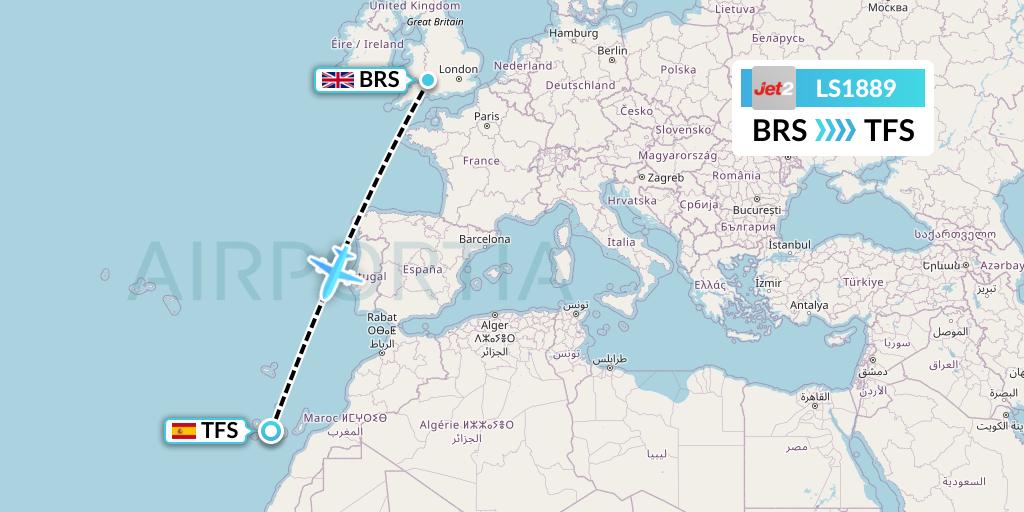 LS1889 Jet2 Flight Map: Bristol to Tenerife
