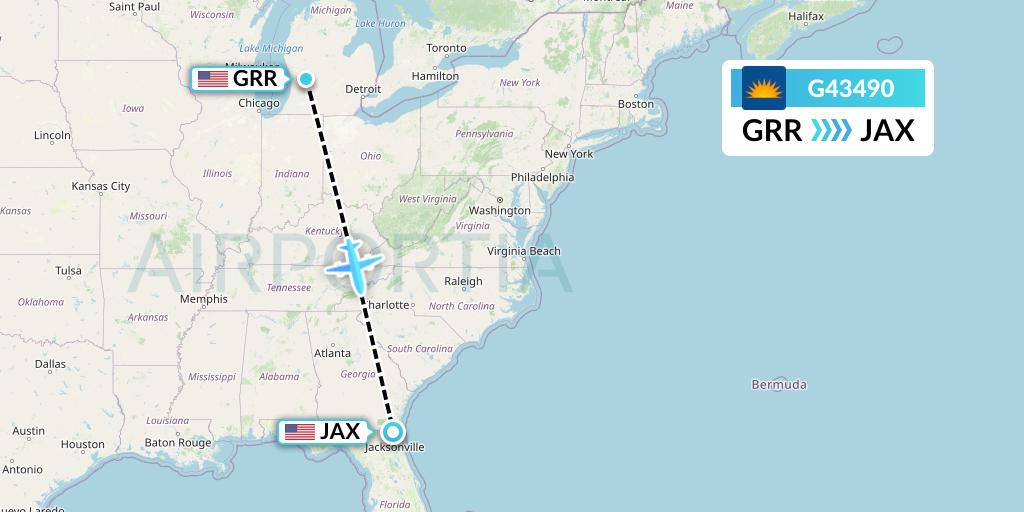 G43490 Allegiant Air Flight Map: Grand Rapids to Jacksonville