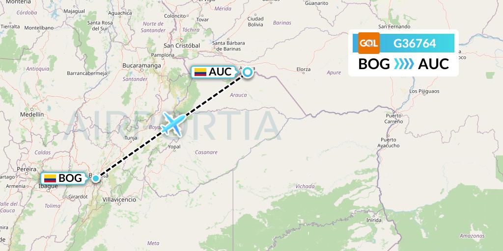 G36764 GOL Transportes Aeros Flight Map: Bogota to Arauca