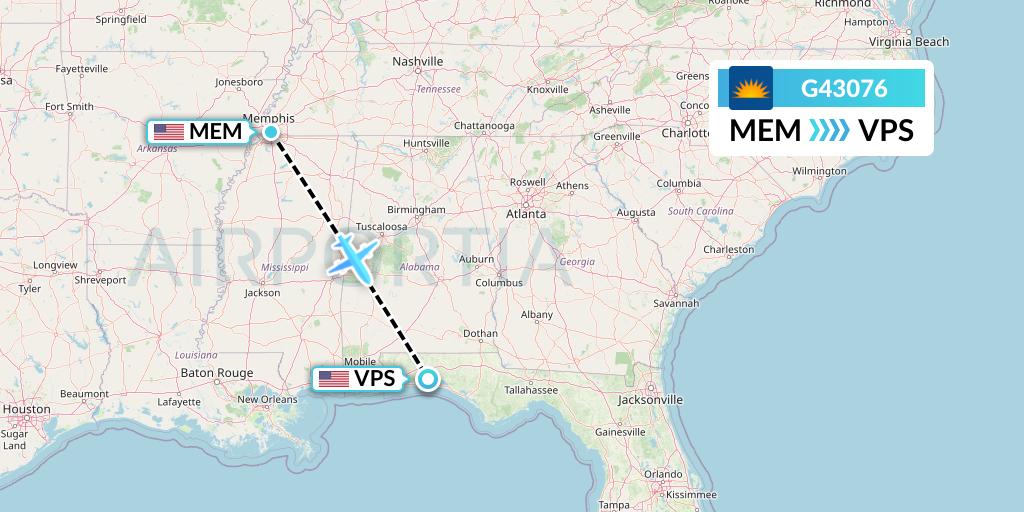 G43076 Allegiant Air Flight Map: Memphis to Valparaiso
